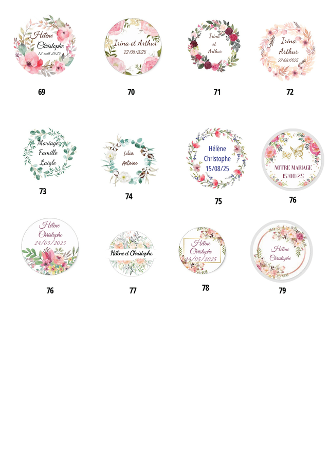 Etiquettes personnalisées mariage plaquettes A4