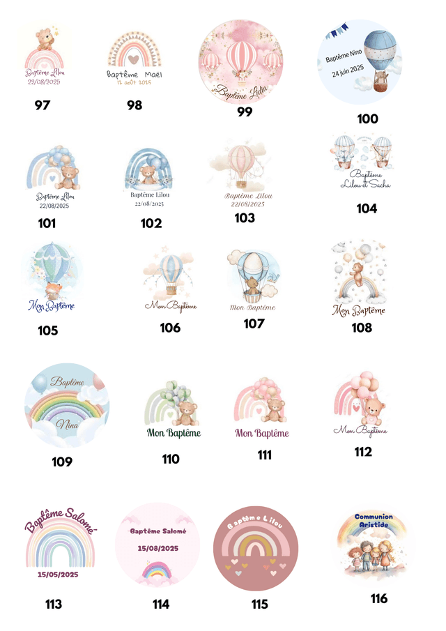 Etiquettes personnalisées Baptême / communion plaquettes A4 