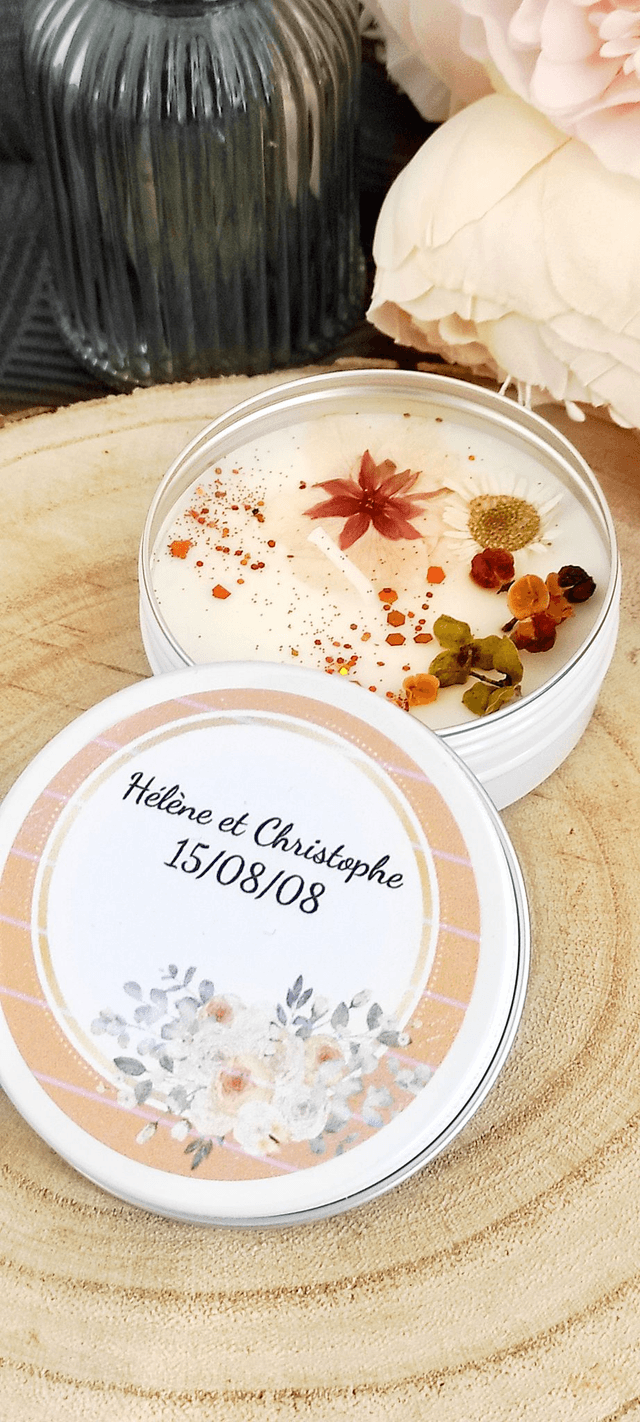 Bougie boîte métallique cadeau invités mariage