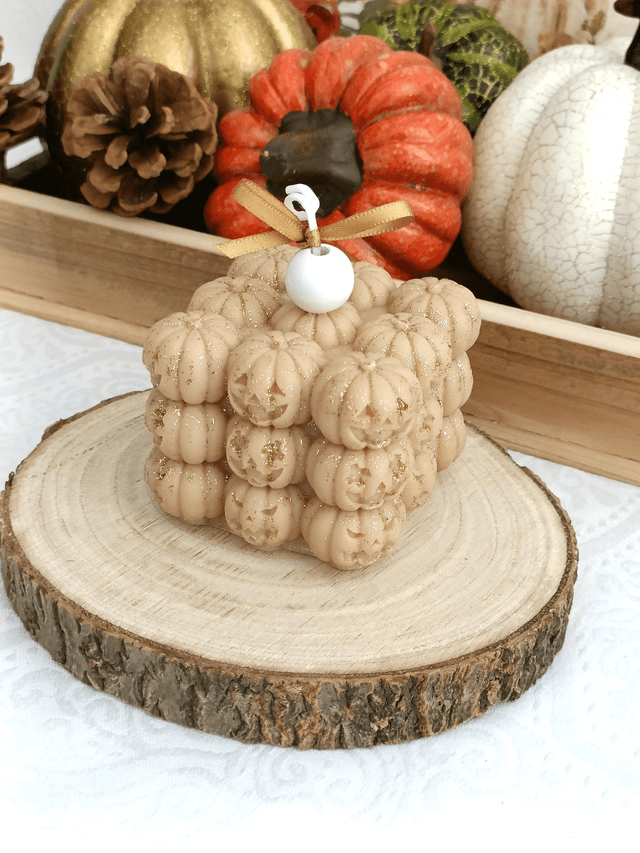 Bougie Halloween cube 3D citrouille