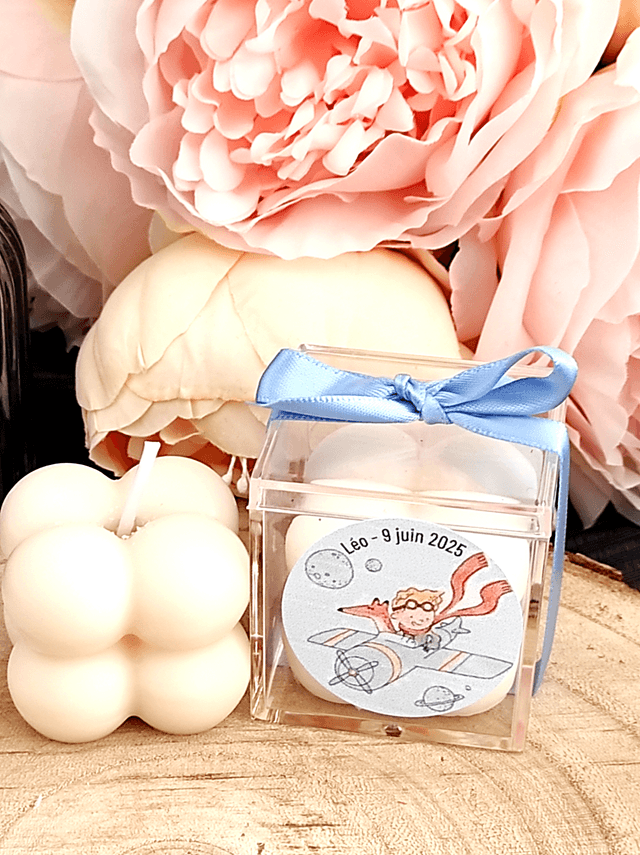 Bougie cube bubble cadeau invités baptême