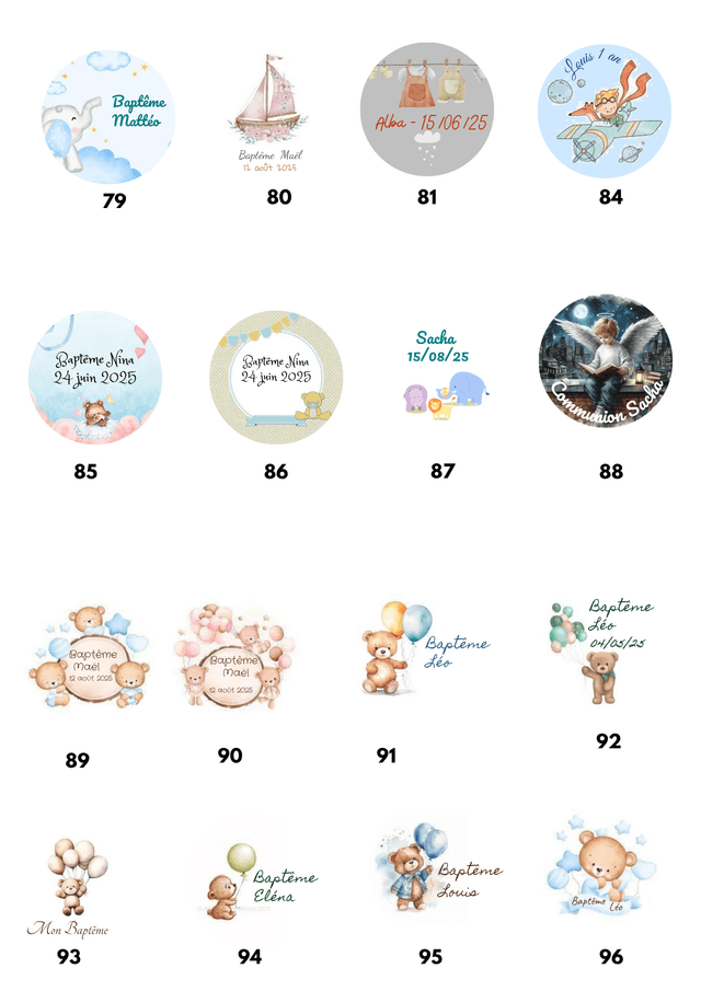 Etiquettes personnalisées Baptême / communion plaquettes A4 