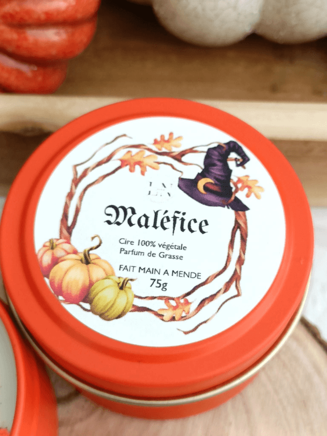 Bougie Halloween boîte métallique orange