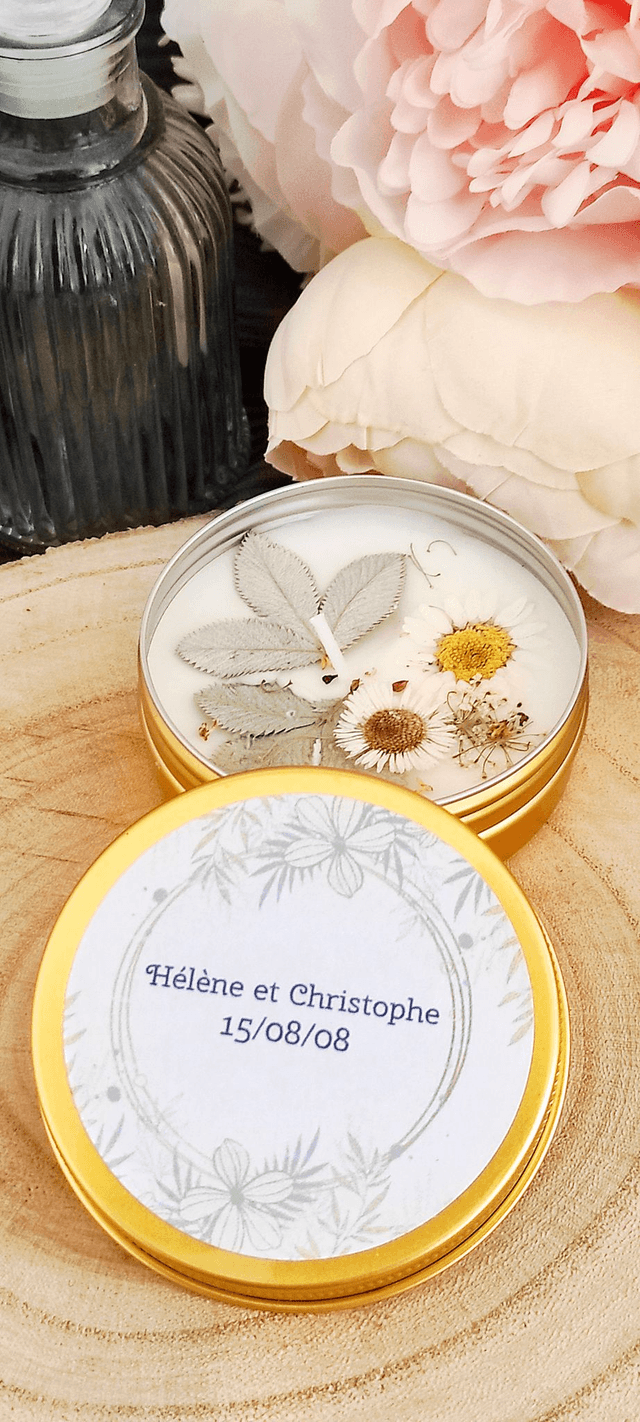 Bougie boîte métallique cadeau invités mariage