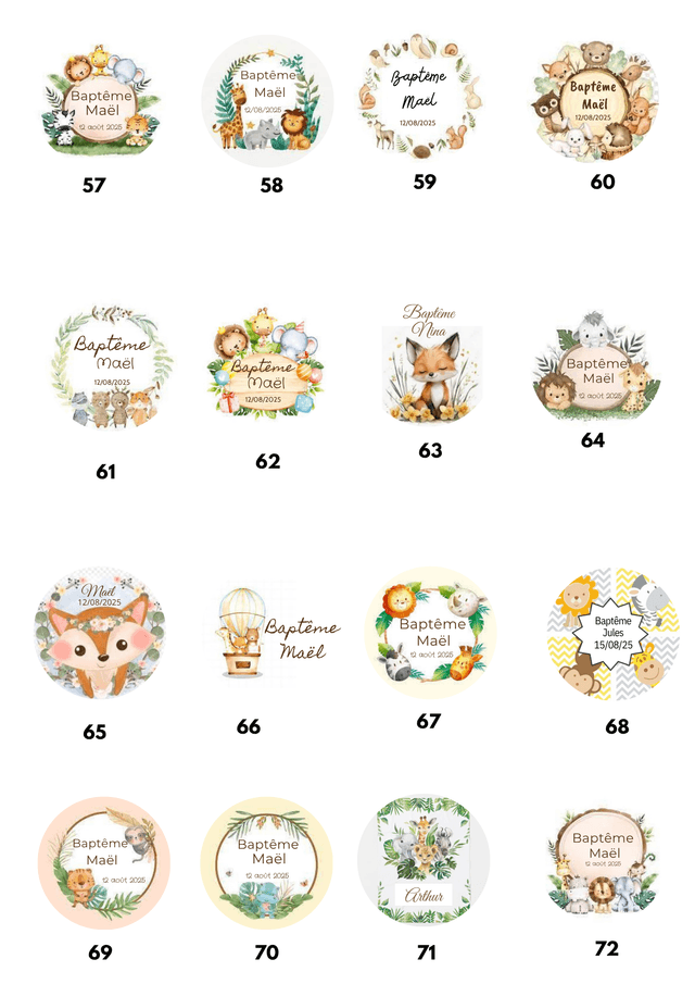 Etiquettes personnalisées Baptême / communion plaquettes A4 