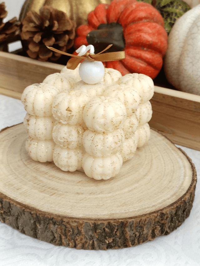 Bougie Halloween cube 3D citrouille
