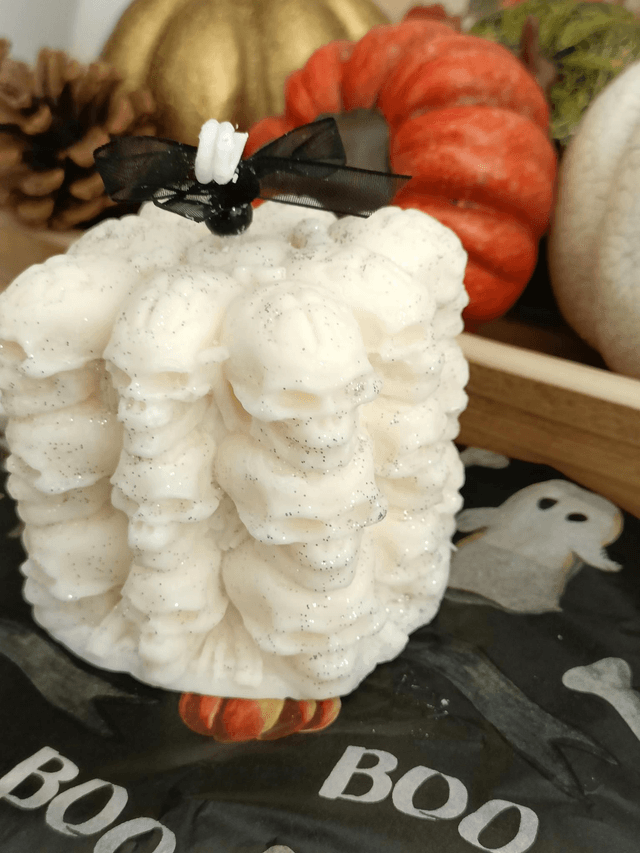 Bougie Halloween cube 3D squelette
