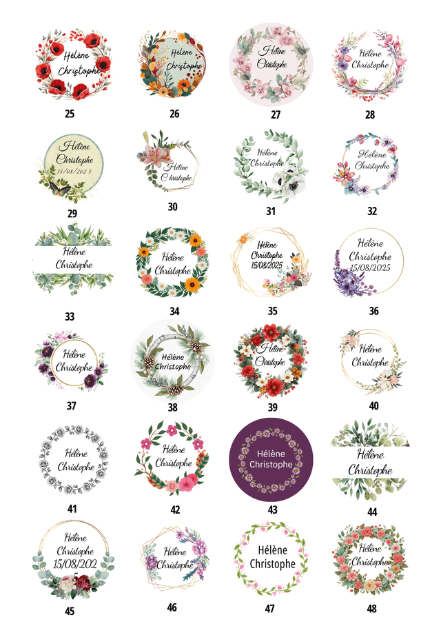 Etiquettes personnalisées mariage plaquettes A4