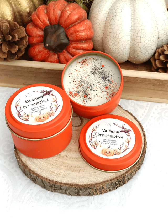 Bougie Halloween boîte métallique orange