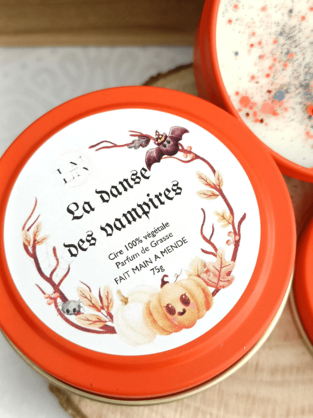 Bougie Halloween boîte métallique orange
