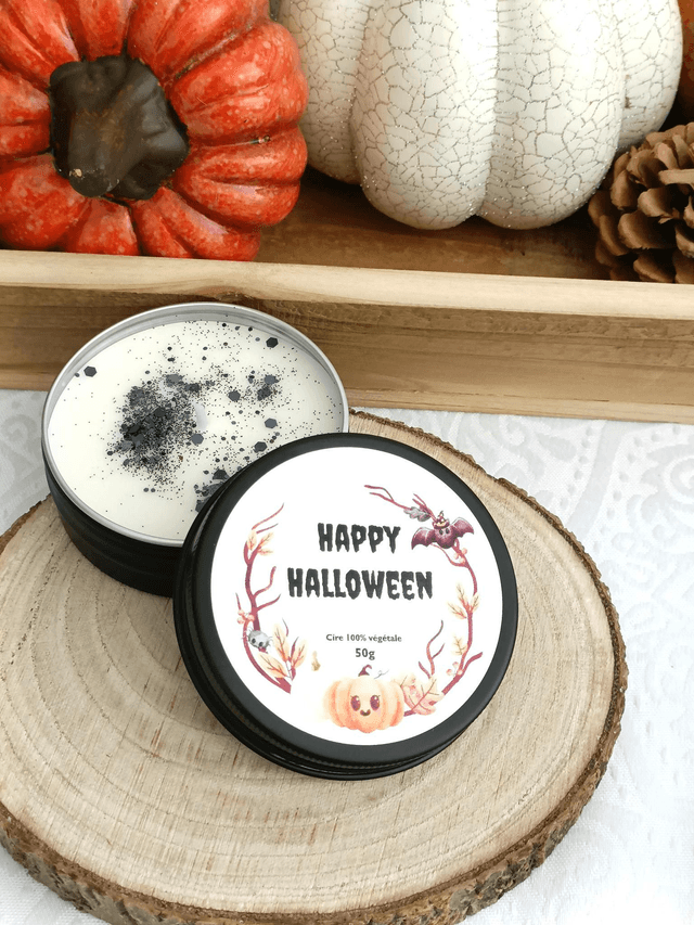 Bougie Halloween boîte métallique noire