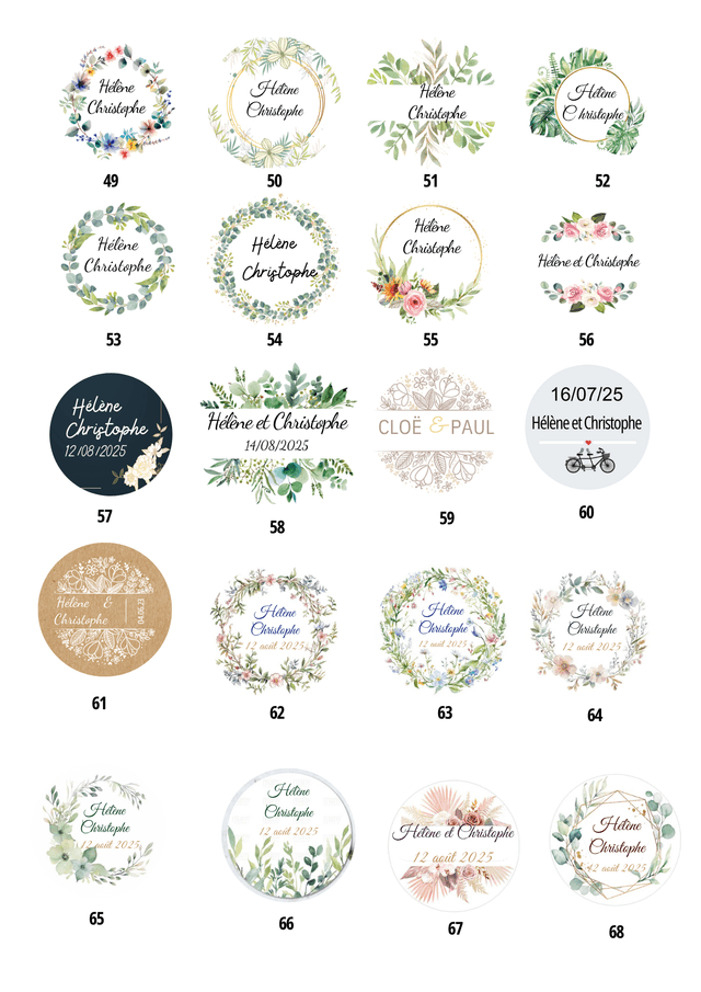 Etiquettes personnalisées mariage plaquettes A4