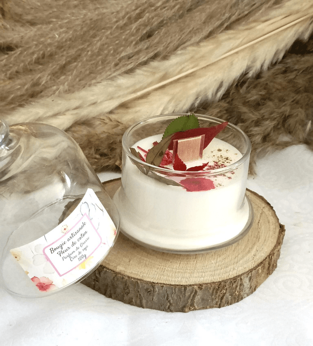 Bougie sous cloche fleurs séchées 