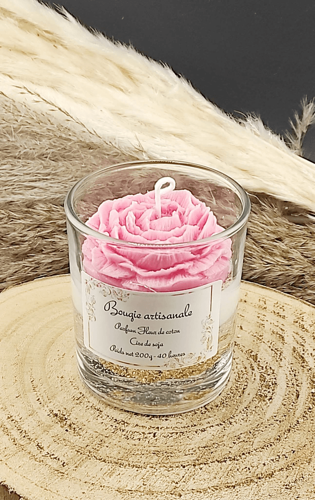 Bougie transparente fleur moulée 