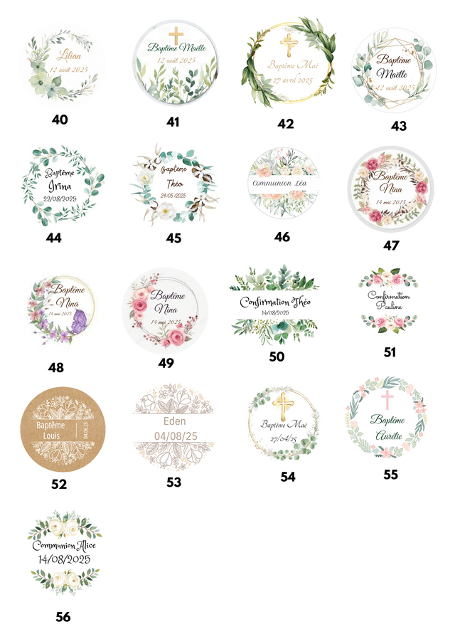 Etiquettes personnalisées Baptême / communion plaquettes A4 