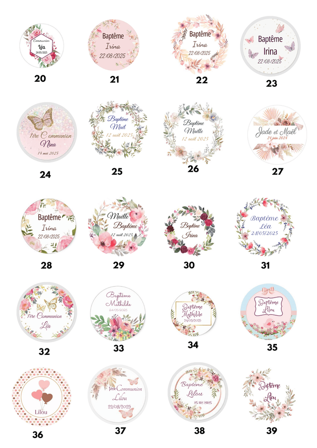 Etiquettes personnalisées Baptême / communion plaquettes A4 