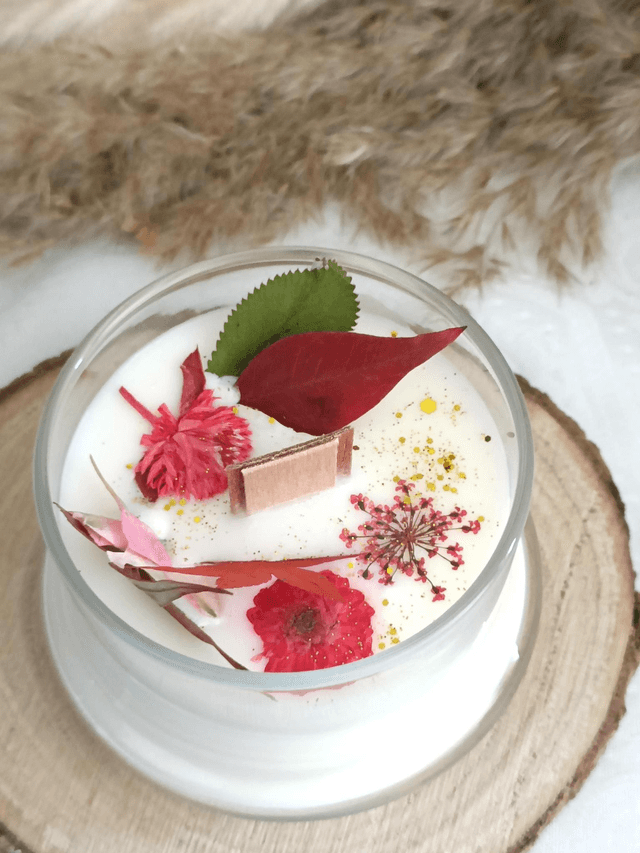 Bougie sous cloche fleurs séchées 