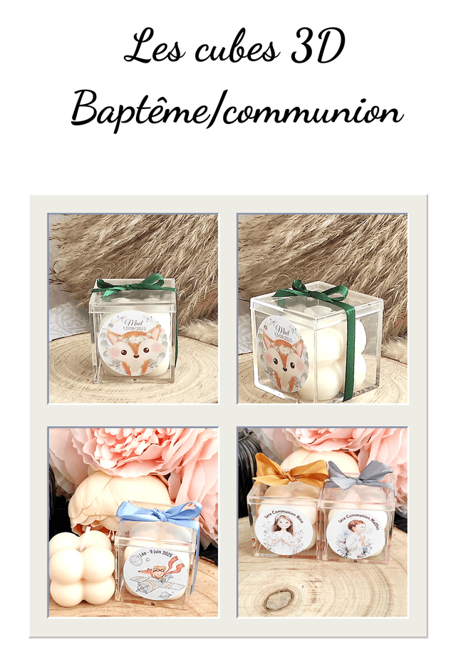 Bougie cube bubble cadeau invités baptême