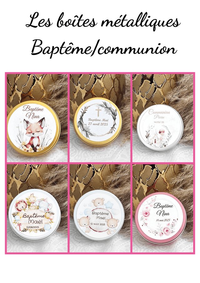 Bougie boîte métallique cadeau invités communion