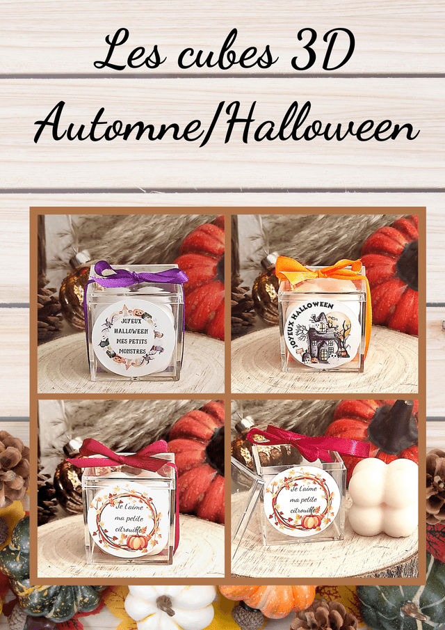 Bougie/fondant Automne/Halloween personnalisé cube 3D  