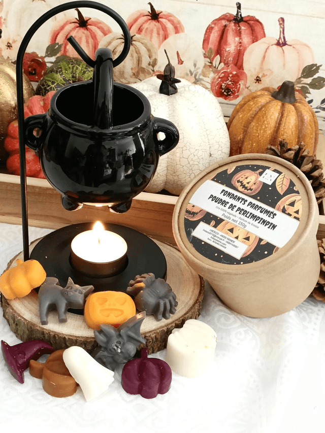 Ensemble brûle parfum chaudron et fondants parfumés halloween 